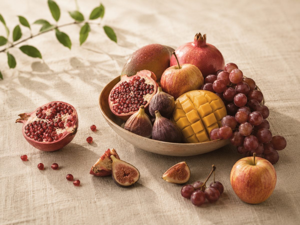Bowl of ripe seasonal fruits