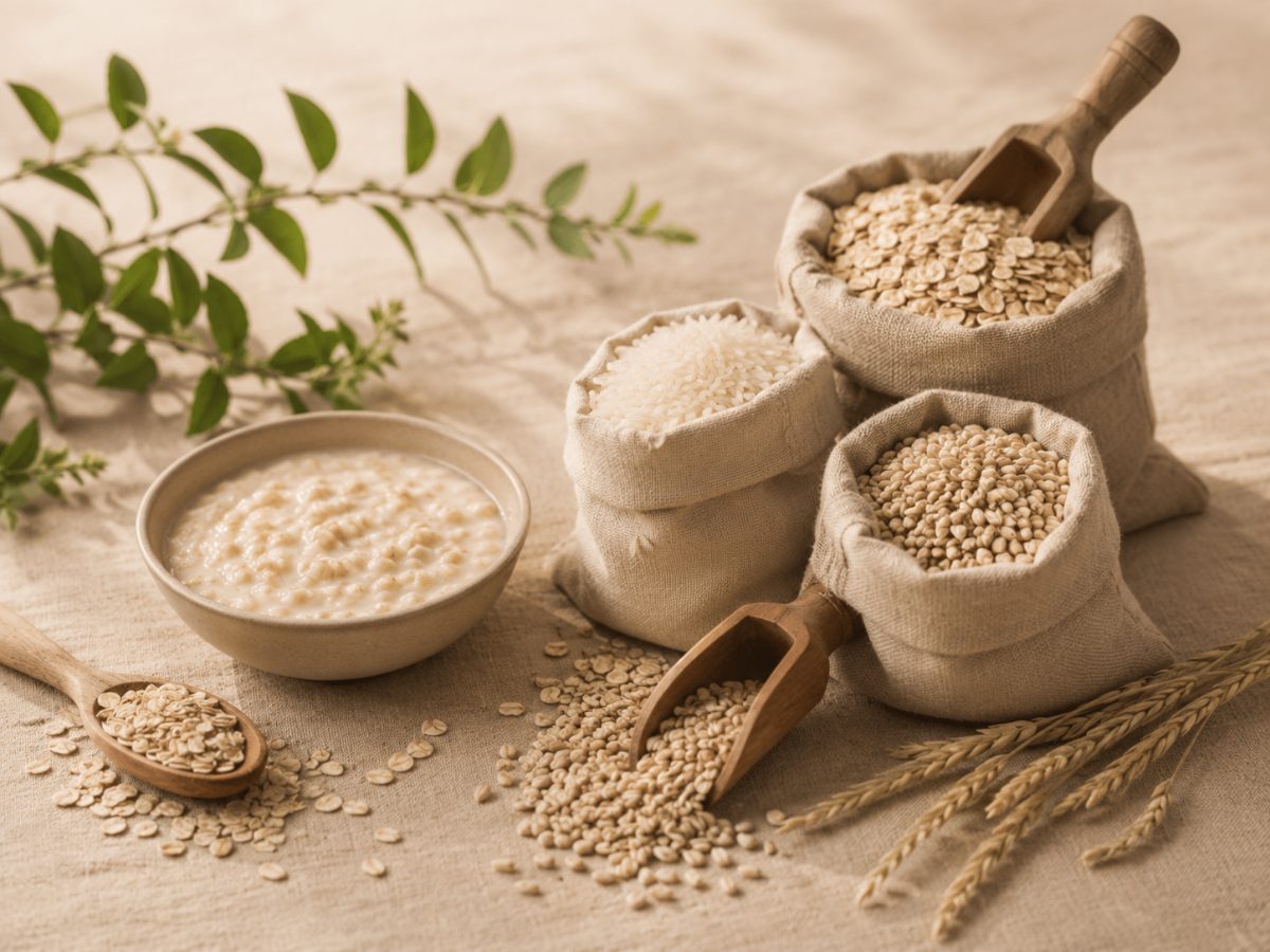 Whole grains, oats, rice and barley with porridge