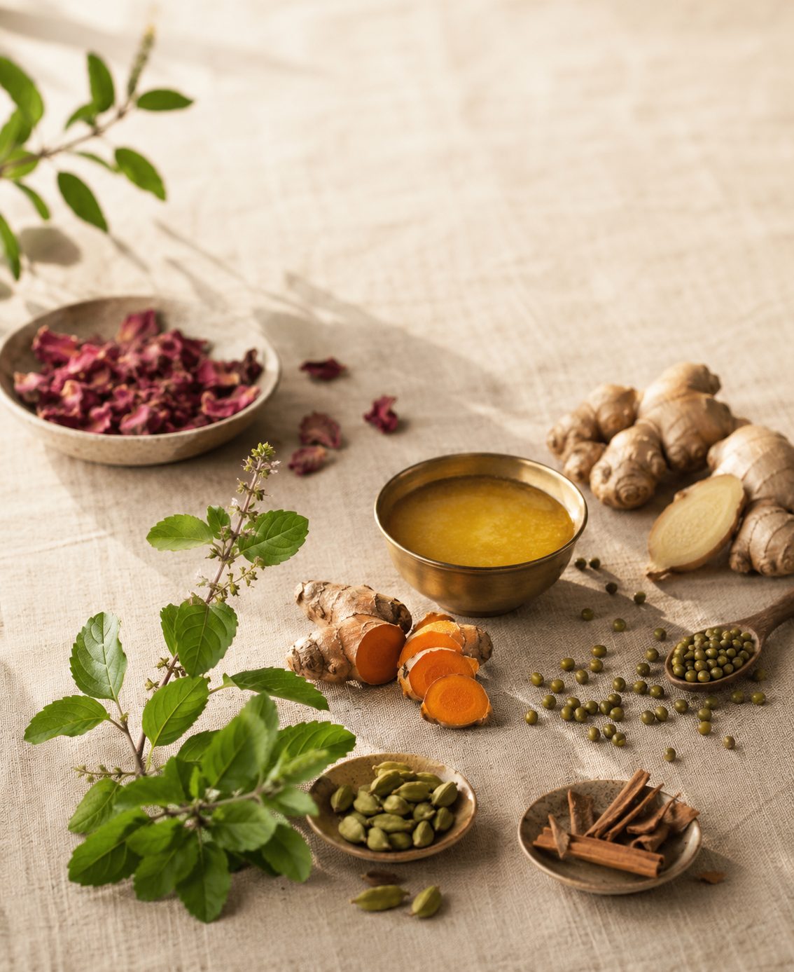 Ayurvedic herbs and spices still life