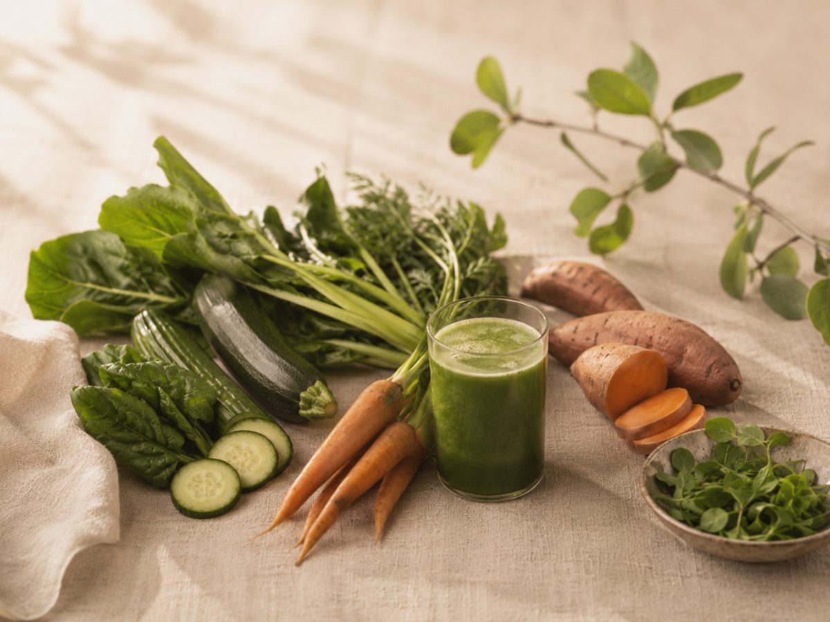 Fresh vegetables and greens for a seasonal Ayurvedic diet